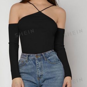 Shein Black Halter Off the Shoulder Top